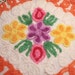 Bright Flowers and Orange Curlicues Plush Vintage Chenille Bedspread Fabric - Two Flower Clusters