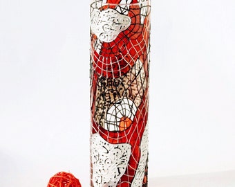 Red Black Siver Web Hand painted Glass Vase