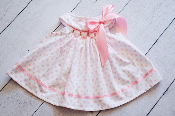 Items similar to Polka dot Infant or toddler Hand Smocked dress and ...