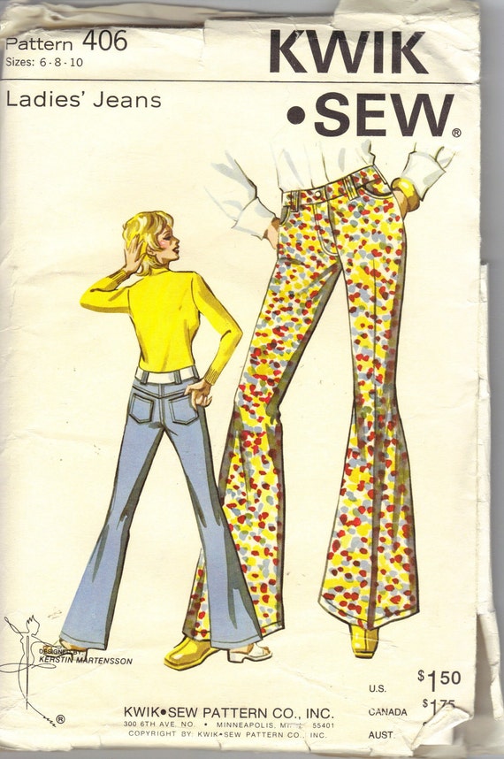 Vintage Kwik Sew Pattern 406 Bell bottom jeans by westcoast1118