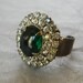 St. Patricks Day Jewelry Ring Vintage Irish Love Repurposed Recycled Green Faux diamonds and emerald Ring