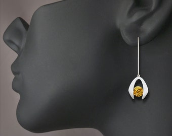 November Birthstone - Citrine Earrings - Gemstone Earrings - Dangle - Eco-Friendly - Argentium Silver - 2425