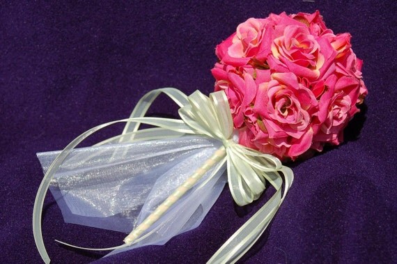 Items similar to Pink Rose Flower Wand Perfect for Flower Girl ...