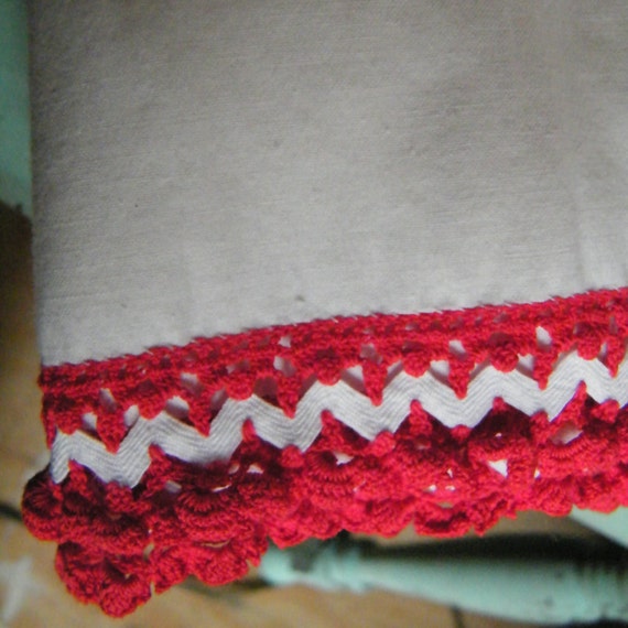 Pillowcase Set Vintage White with Red Hand by GloryBDesign on Etsy