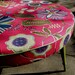 Ottoman Coffee Table Round Upcycled in Designer Fabric with Wood Legs in Moss Green