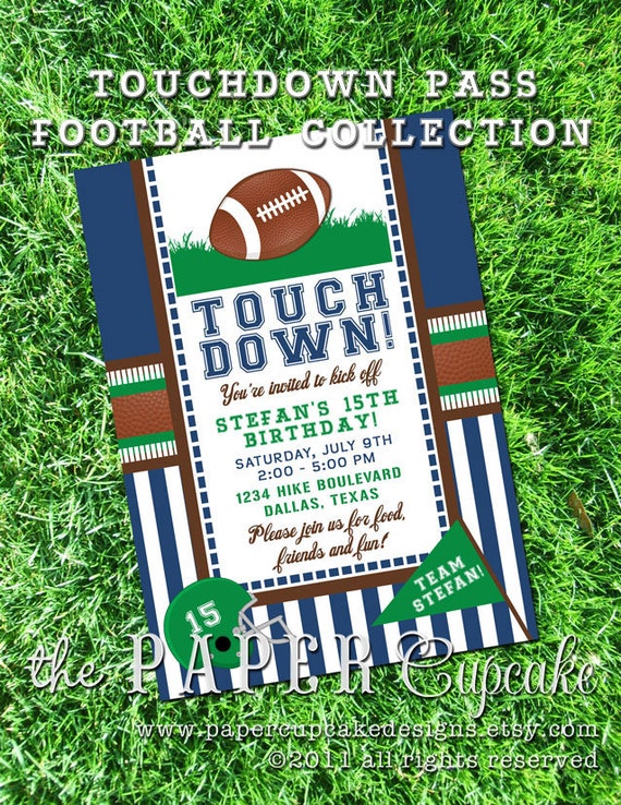 Items similar to Printable Invitation Design - Touchdown Pass Football ...