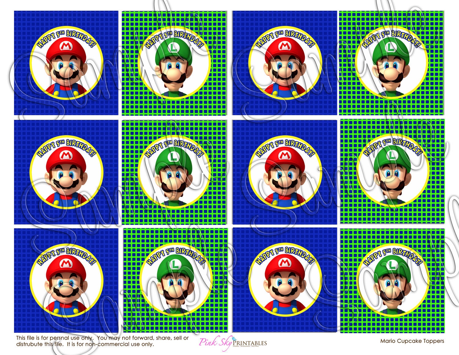 Bros. PinkSkyPrintables Printable Toppers Cupcake Mario vintage Etsy cupcake by mario on toppers