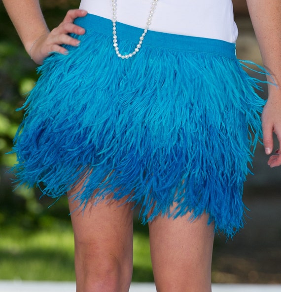 SALE Ostrich Feather Short Skirt Blue Feather Skirt Long