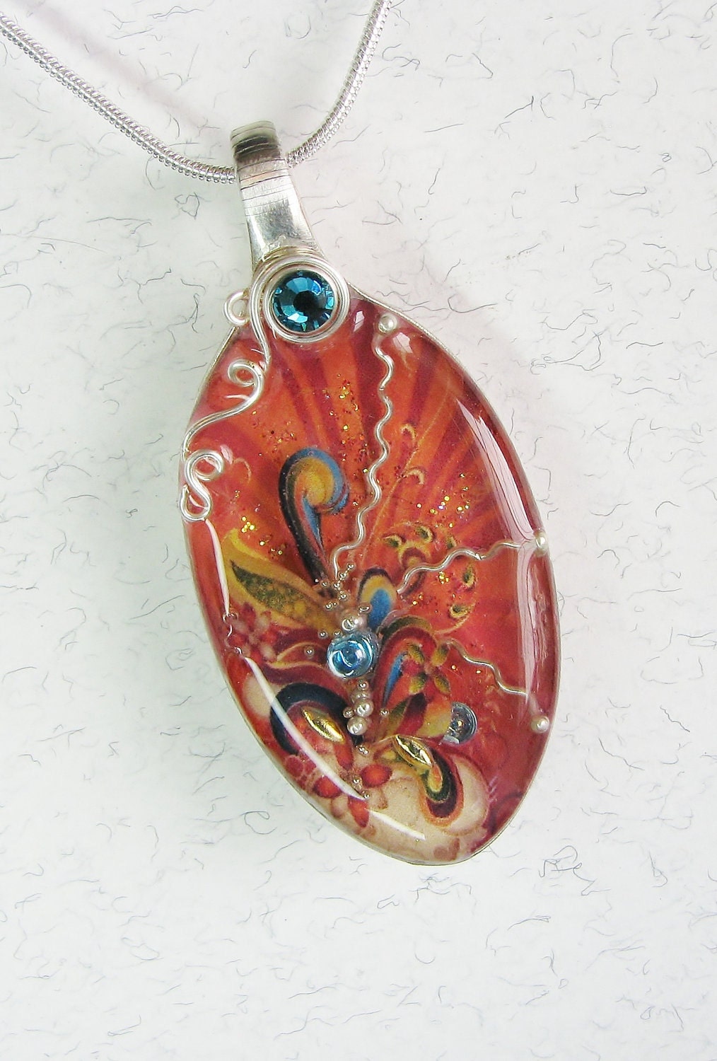Spoon Necklace Resin Spoon Pendant with 3D Abstract Art