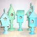 5 Beach Blues and Green Wood Bird Houses