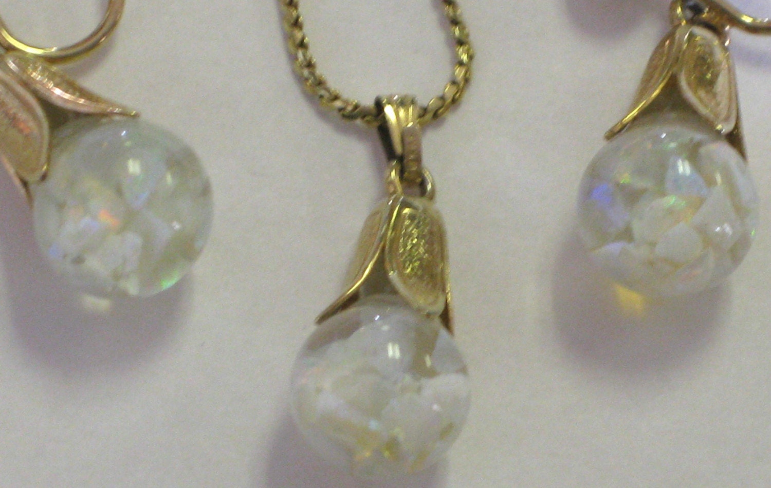 Vintage Colorful Floating Opals Necklace and Earring Set