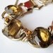 Vintage 50s 60s Smoky Topaz Cabochon & Emerald Cut Glass Rhinestone Gold Link Chunky Bracelet