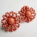 Vintage 50s Coral Enamel Bead Floral Blossom Gold Screwback Earrings