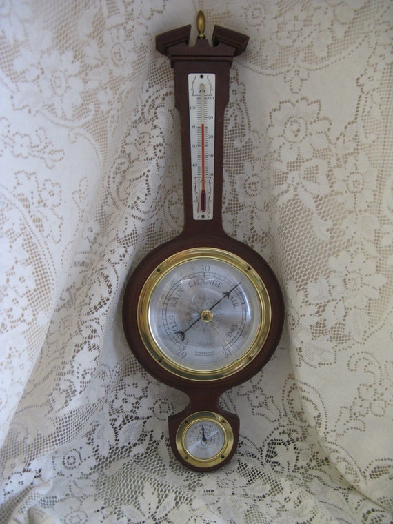 mahogany barometer themometer wall hanging traditional styling