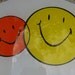 reserved for annie----smiley faces ceiling light orange and yellow glass 14 inch diameter 60s kitsch