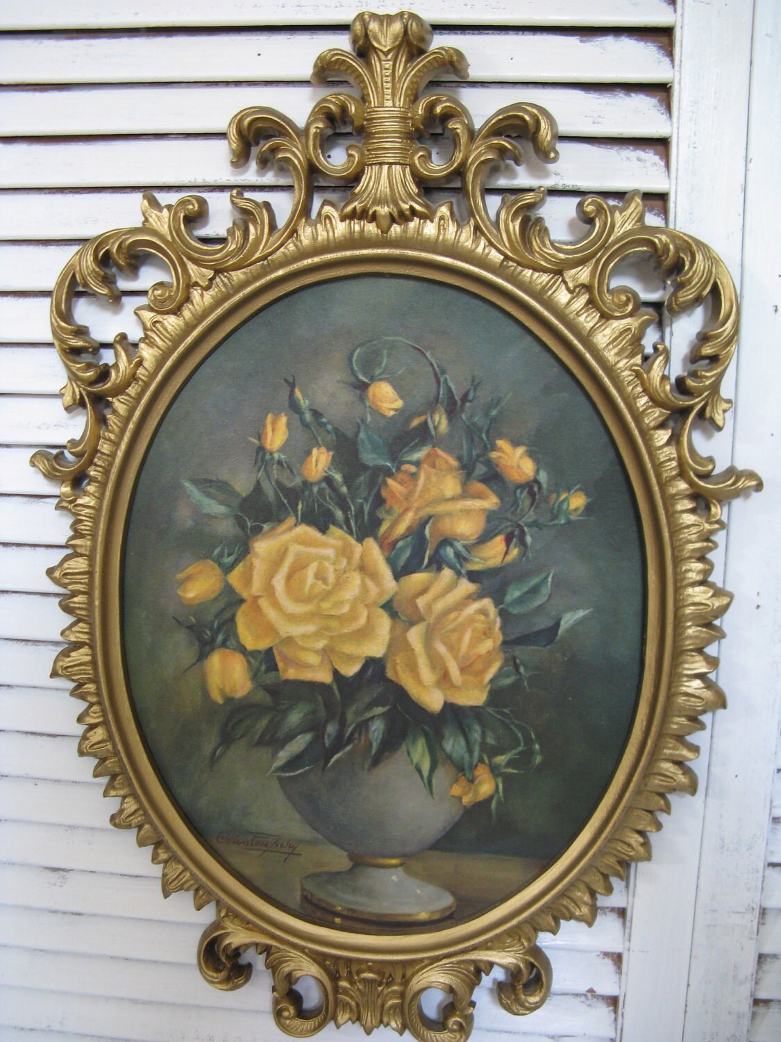 countess zichy yellow roses pair of prints hollywood regency