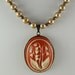 Pearl and Brass Bead Necklace, Pendant of Carnelian Lily of the Valley Vintage Cameo from 70's and 80's, Adjustable