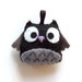 black and grey happy owl keychain plushie