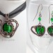 OOAK green teapot and teacups wire wrapped pendant and earrings set