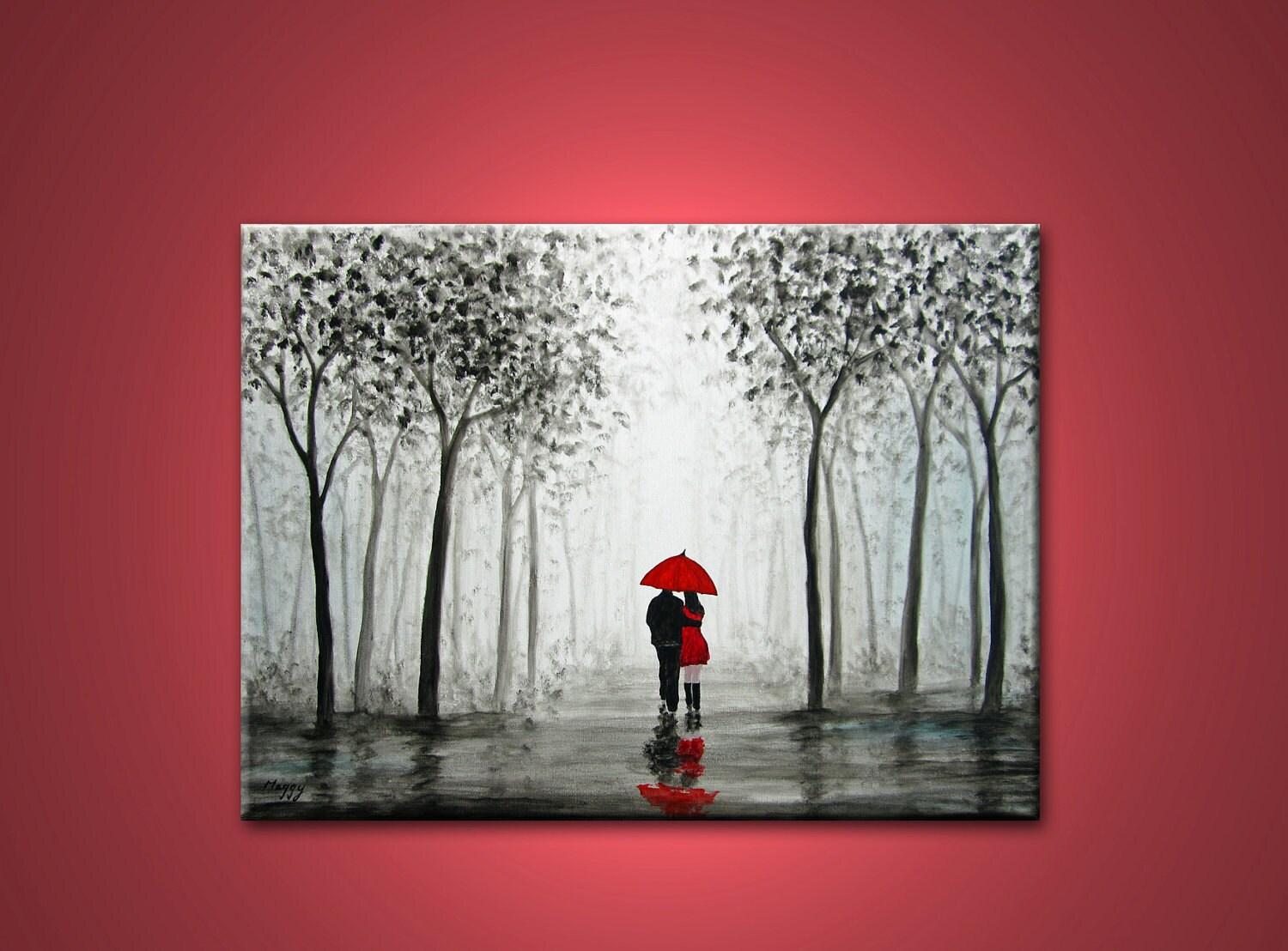 walking in the rain 24x18 inch original modern by maggyart