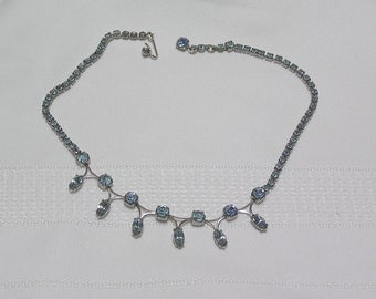 Vintage Powder Blue Marquis Cut and Round Rhinestones ..by Gale.. Necklace