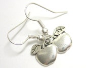 Silver Apple Earrings - Snow White Costume Accessory Jewelry Teacher Gift Fruit Earrings 009 - luckymejewelry