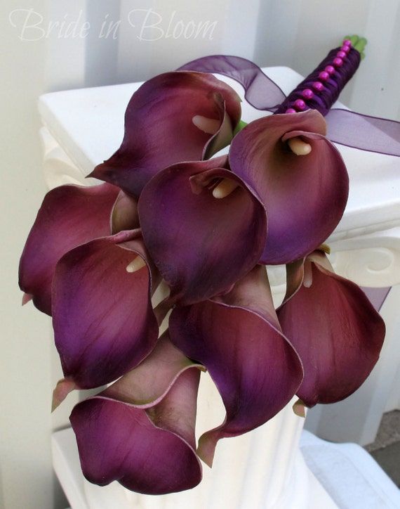 Calla lily Wedding bouquet Plum purple Bridesmaid bouquet