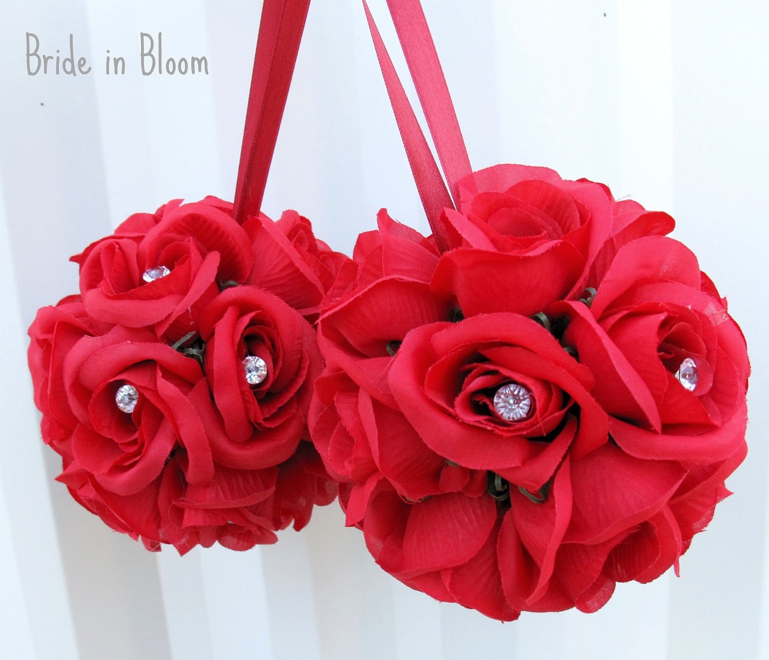 Wedding flower balls SALE Red pomander Flower girl kissing