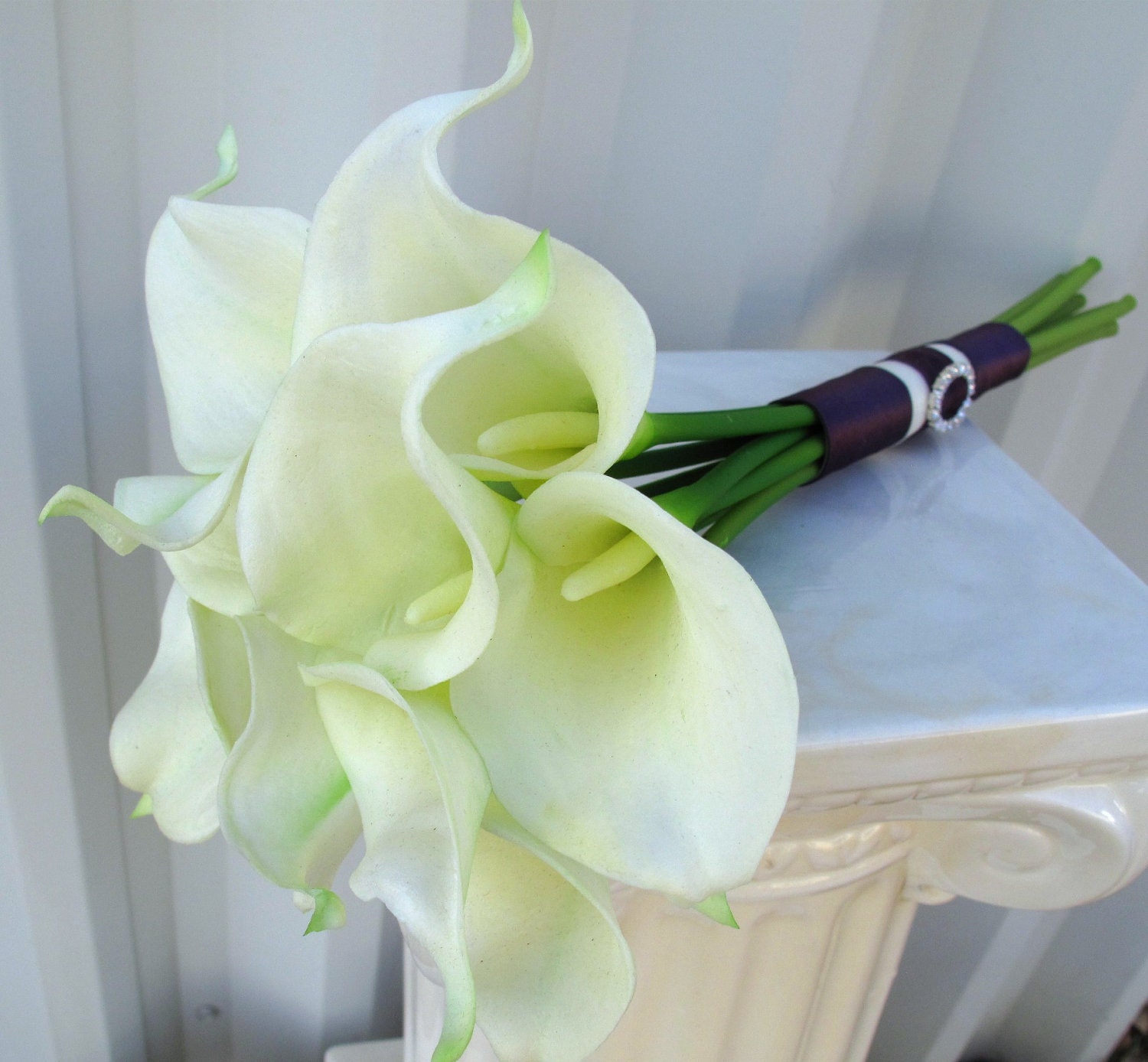 Calla lily Wedding bouquet white plum purple real touch bridal