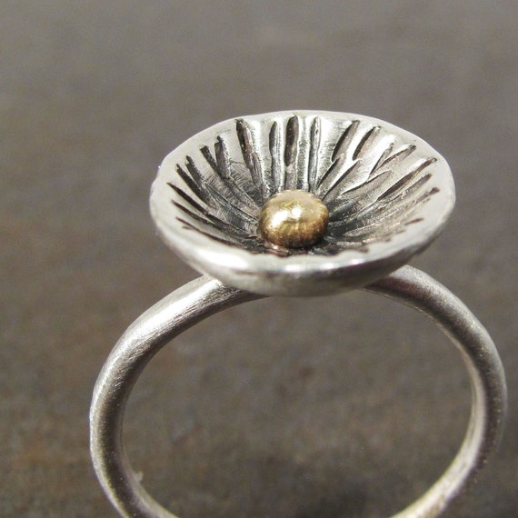 Items similar to Silver and Gold Poppy Stacking Ring on Etsy