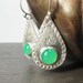 Silver Lotus Earrings, Bright Lime Chrysoprase Summer Dangle Earrings