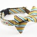 Teal Mustard Preppy Stripes Bow Tie Dog Collar