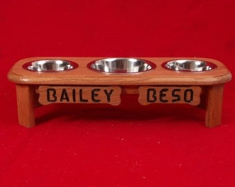 Elevated Dog Feeder Bowl 6 Inch 1 Quart & 2 Quart Solid Oak Wood FREE NAME and STAIN