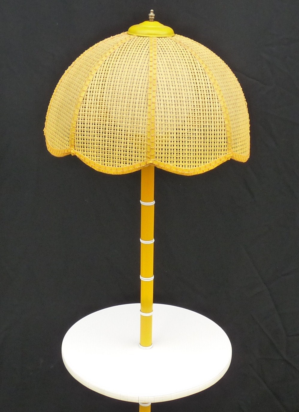 Vintage Fabulous Yellow Floor Table Lamp with Wicker Shade