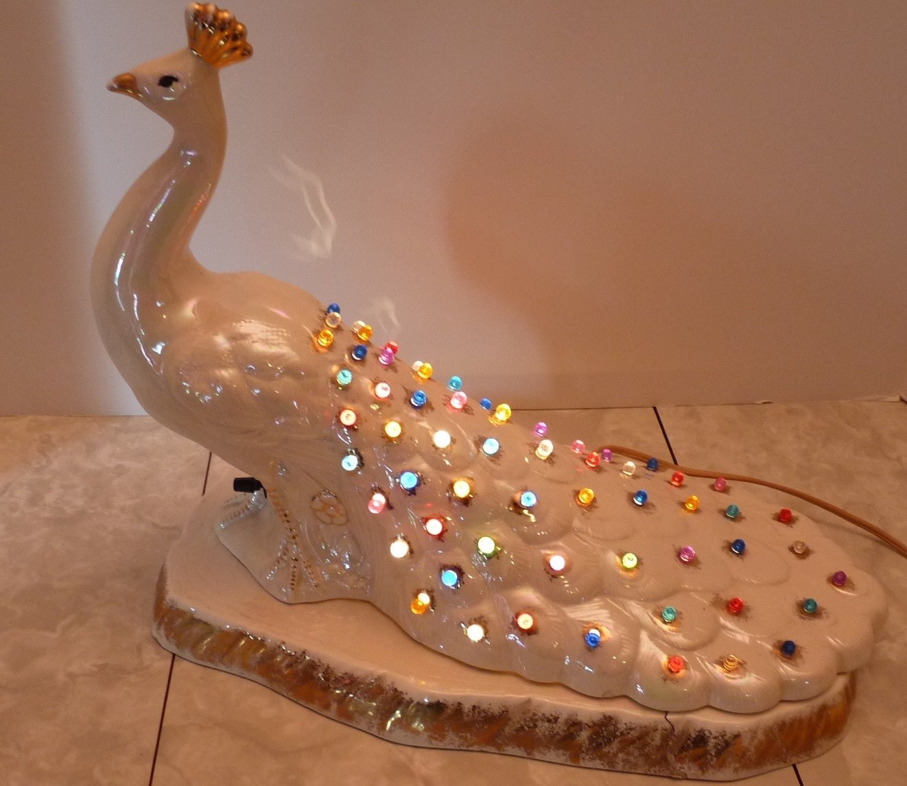 ReservedVintage Ceramic Novelty Colorful Peacock Lamp