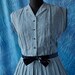 50's Vintage Dress Betty Hartford Sheer Striped Nylon Full Pleated Skirt Rockabilly Art Deco Collar Black Pearl Buttons Dress