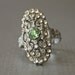 Art Deco Silver Rhodium plate rhinestone ring with Peridot Color Center size 5.75-6