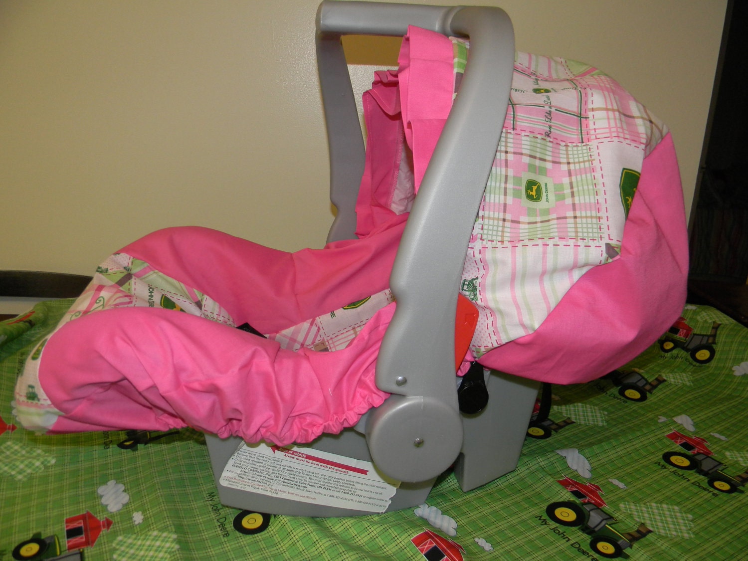 PINK JOHN DEERE girl Infant Car Seat Cover and Canopy Cover
