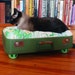 SnuggyLuggage Suitcase Pet Bed Vintage Upcycled Cat Dog Olive Green Paw Print Tennis