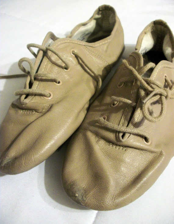 Vintage kids tan lace-up jazz shoes