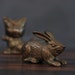 Pair of Vintage Cat and Rabbit Brass Figurines
