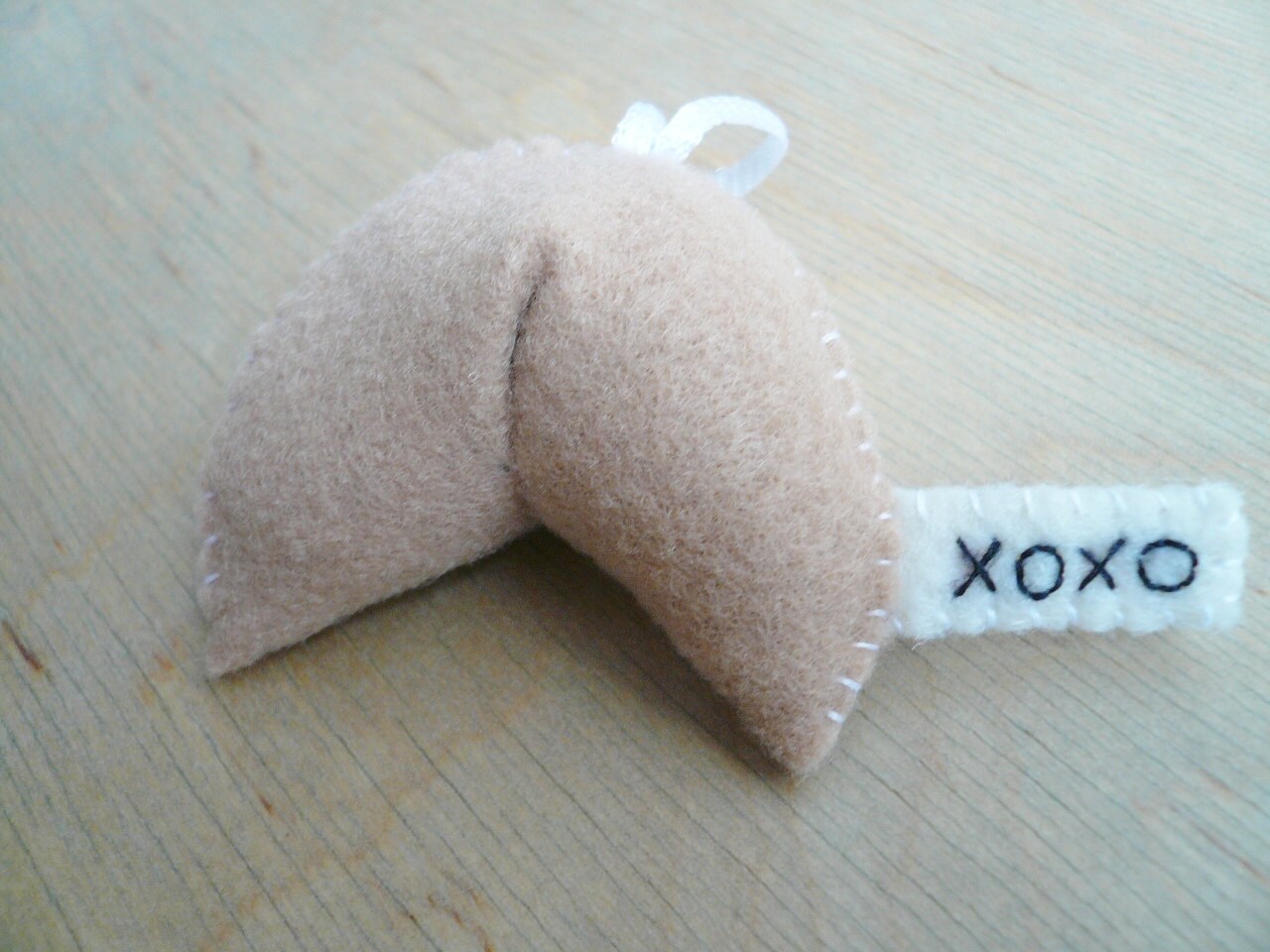 Xoxo Fortune Cookie Ornament customized tan felt thoughtful Christmas decor stocking stuffer gift