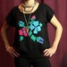 Super Cozy Black Short Sleeve Sweater with Flowers