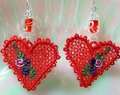 Red Lace Heart Earrings