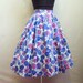 RESERVED - 1950s White cotton skirt with roses in blue, pink, purple - XXS XS