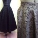 1940s 50s Black taffeta full circle skirt with velvet flocking - S - HALLOWEEN SALE