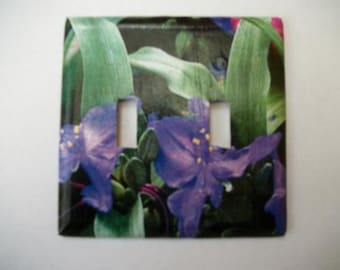 DOUBLE SWITCHPLATE COVER - Leaves/Purple Flowers