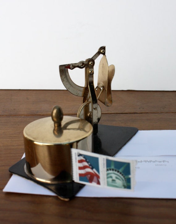 Vintage BRASS Letter Scale with Stamp Dispenser
