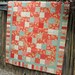 Cottage Chic Throw Quilt in Coral Red and Pale Aqua