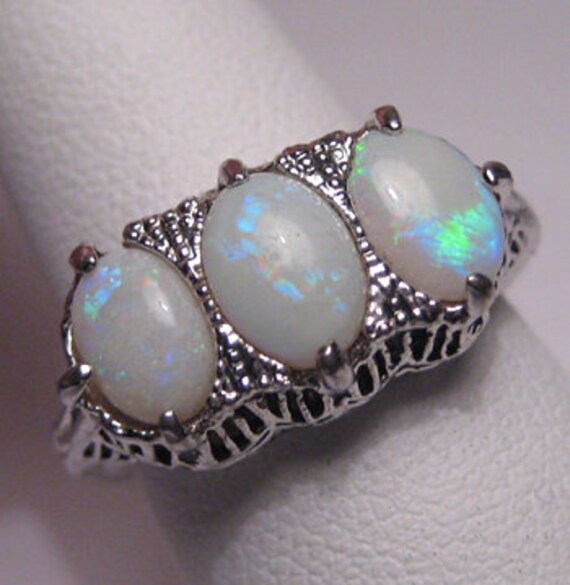 Antique Opal Ring Vintage Art Deco Filigree Wedding